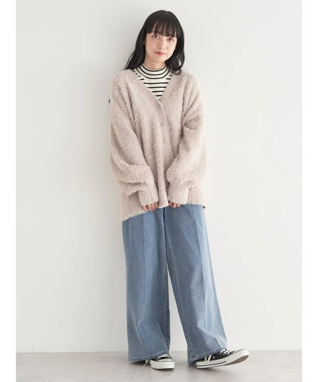 earth music&ecology ロングシャギーＶネックカーディガン Beige