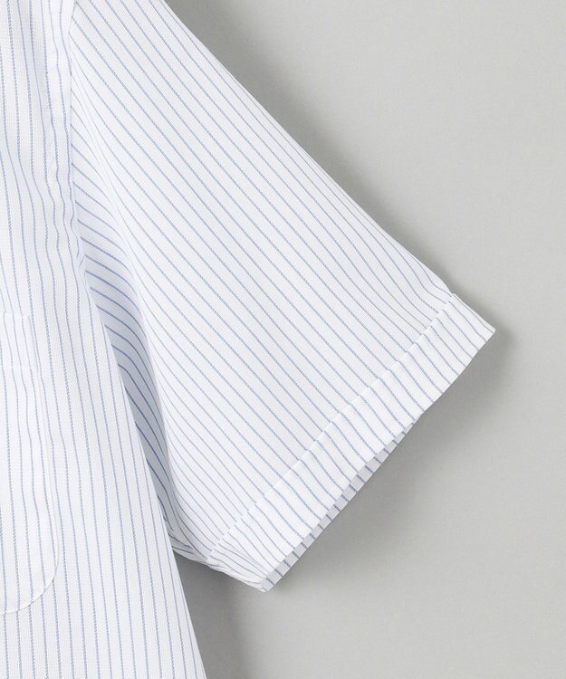 GOTAIRIKU 春夏向け【形態安定】SUMMERPREMIUMPLEATS_スナップダウンカラー 半袖ドレスシャツ(25年モデル) 白地×ネイビーストライプ