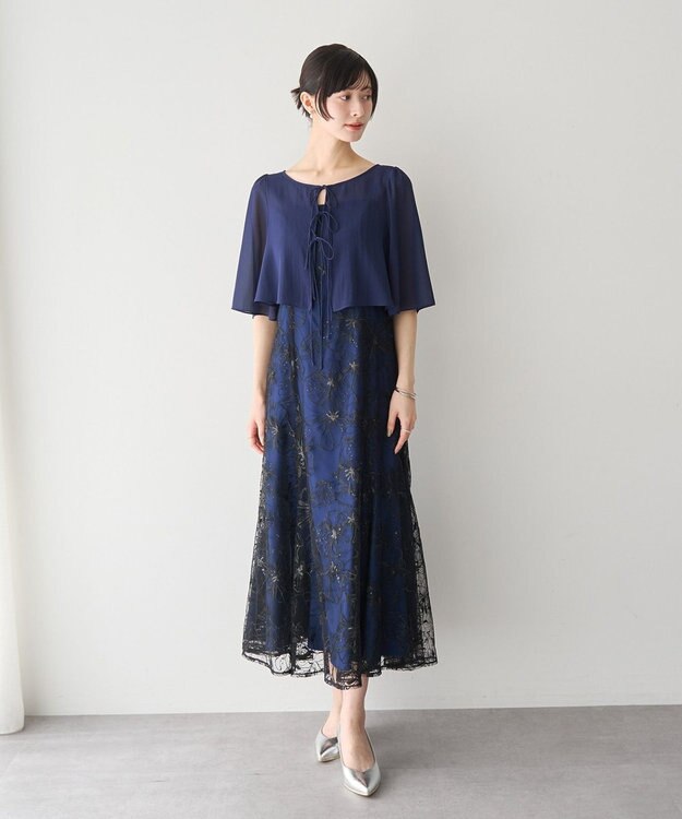 YECCA VECCA 【2点SET】フラワー柄スパンコール刺繍ドレス Navy