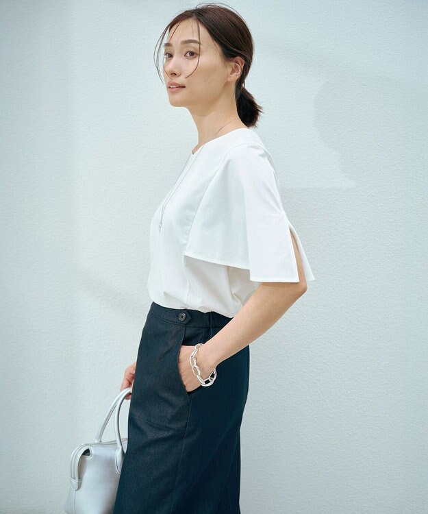 J.PRESS LADIES L 【洗える】シャンブレーサテン ナロー スカート ネイビーシャンブレー系