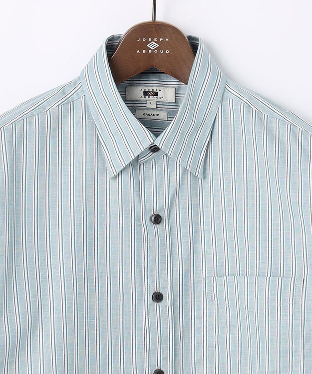 JOSEPH ABBOUD 【オーガニックコットン】JOE COTTON シャンブレーサテンストライプ シャツ グリーン系1