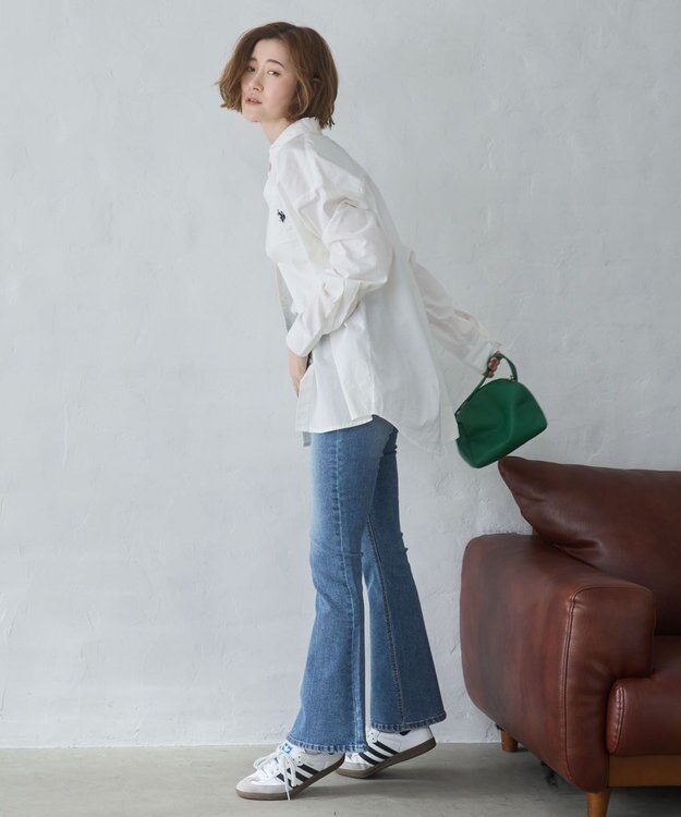 WEGO 【美脚パンツ】ストレッチフレアデニムパンツ デニム中濃色