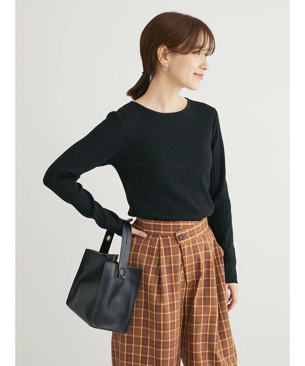 Green Parks もちやわ　ボートネックニットプルオーバー Black