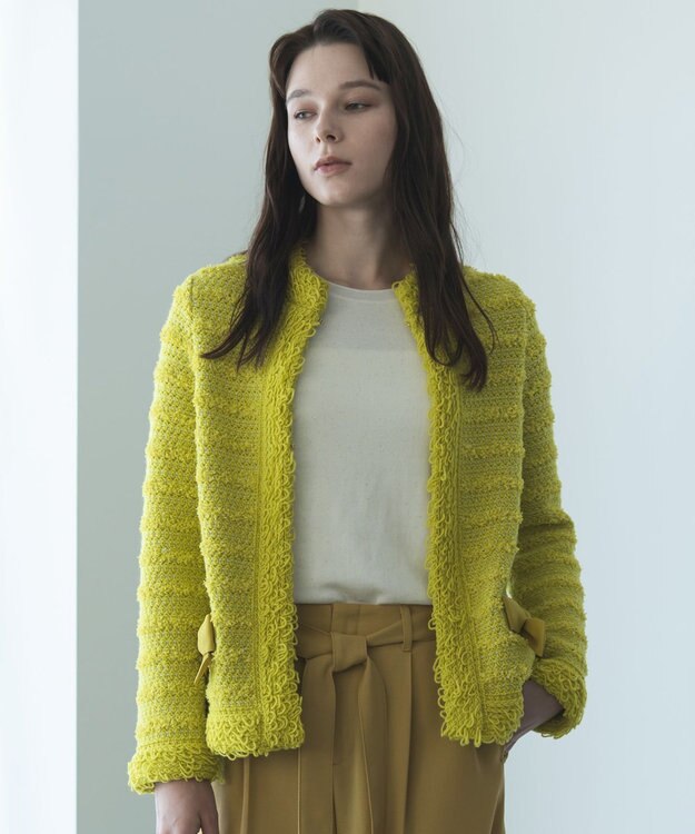 自由区 【カトリエムブーケ】Tweed melange フリンジジャケット イエロー系