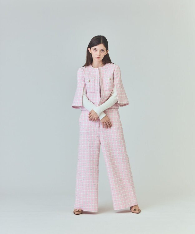 GRACE CONTINENTAL チェックツイードショートジャケット ピンク