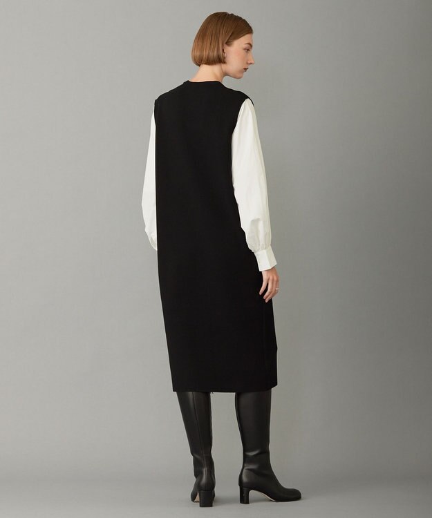 ICB 【洗える】クロスコンビ シャツドッキング ニットワンピース ブラック系