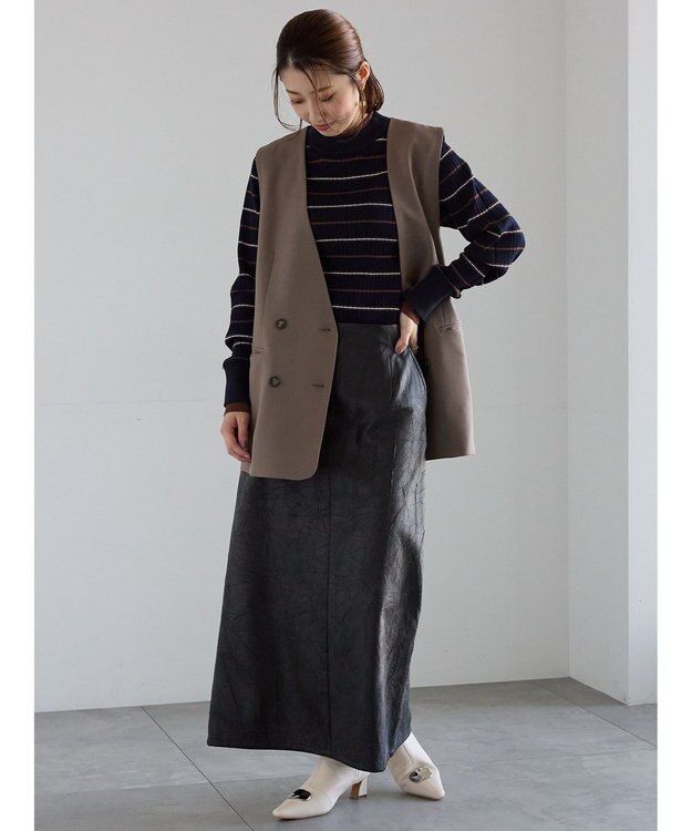 Te chichi 配色レイヤードリブニットプルオーバー ネイビー