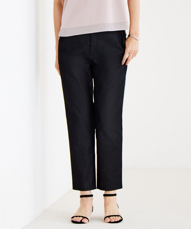 J.PRESS LADIES L 【洗える】シャンブレーサテン テーパード パンツ ブラックシャンブレー系