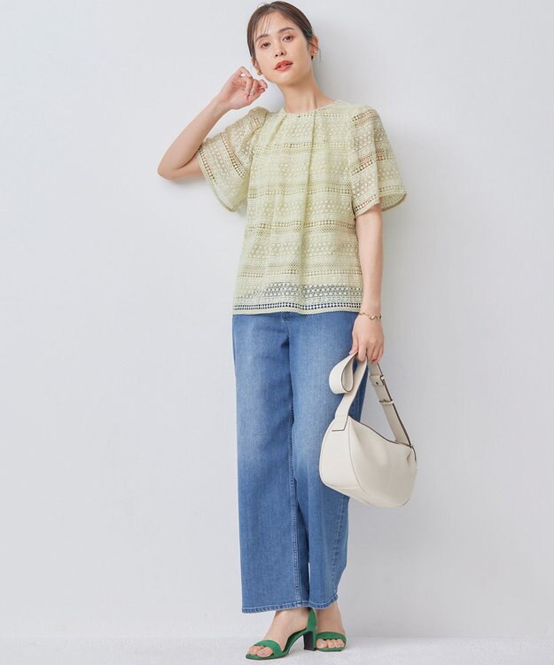 組曲 S ボーダーレース ブラウス ピスタチオ系