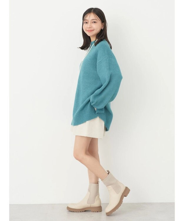 earth music&ecology ＦＬＵＦＦＹハイネックチュニック Blue Green