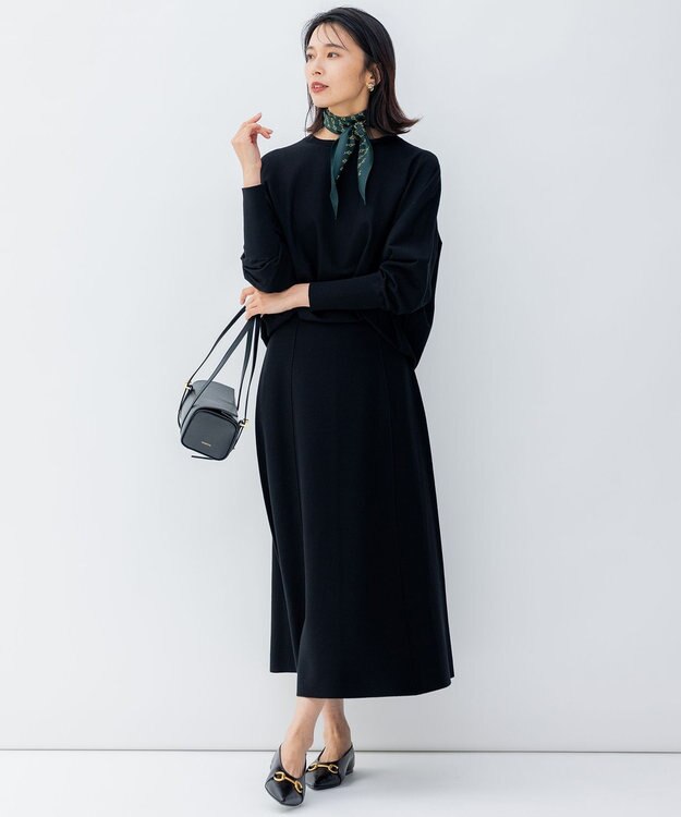 23区 【洗える/セットアップ対応】ヴィスコースストレッチ ドルマン ニット ブラック系