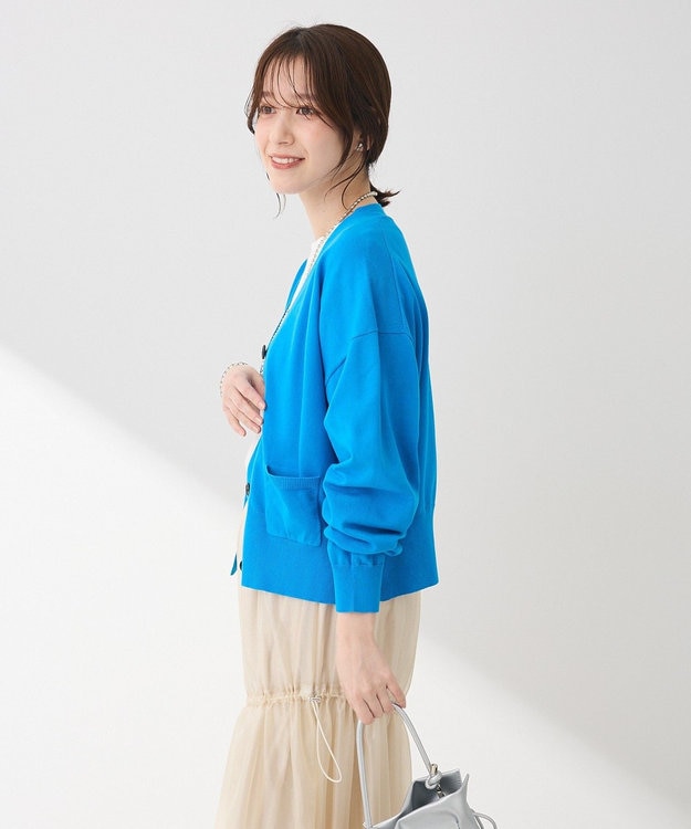 Green Parks ポケット付コンパクトカーディガン Blue
