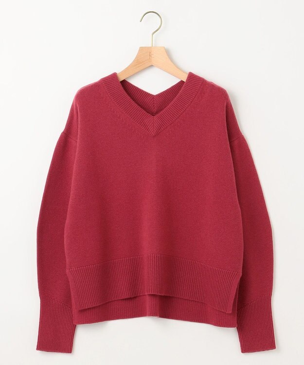 組曲 【8色展開・手洗い可】ウールカシミヤミックス Vネックニット ザクロ系