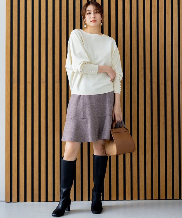 組曲 ネコアシツイードセミフレア スカート ダークブラウン系