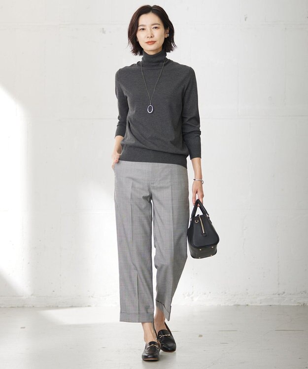 J.PRESS LADIES T/R/W グレンチェック パンツ ライトグレー系3