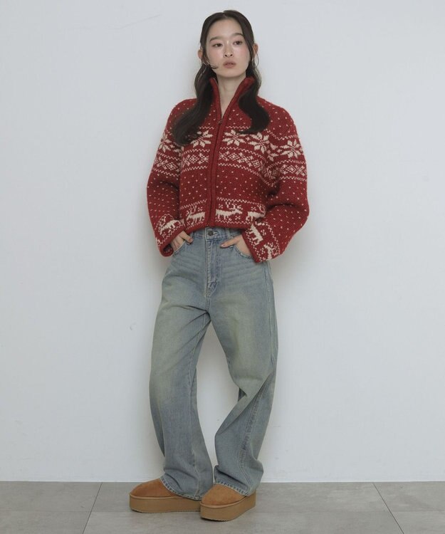 WEGO ノルディックZIPニット レッド