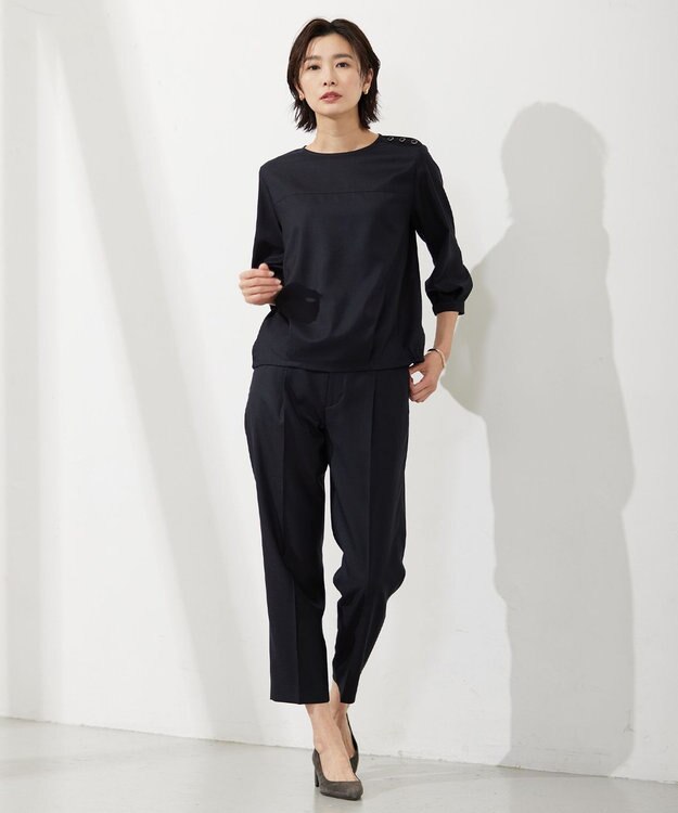 J.PRESS LADIES S 【セットアップ対応・洗える・UVケア・速乾】OXIJEWELストレッチ ブラウス ネイビー系