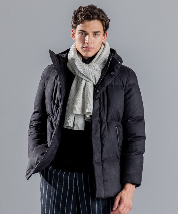 JOSEPH HOMME メランジヘリンボンストライプ　マフラー ホワイト系