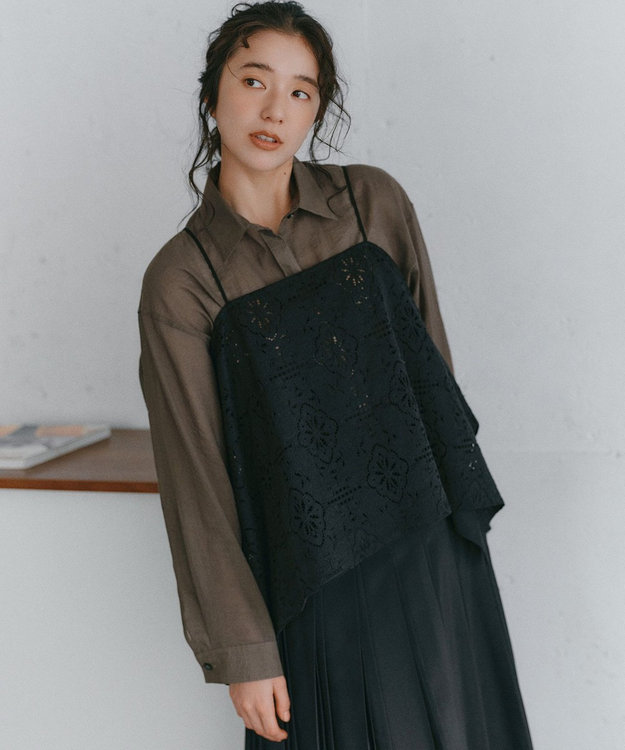 23区 S ラッセルオーナメントレース キャミソール ブラウス ブラック系