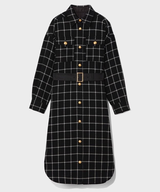 GRACE CONTINENTAL ウールチェックシャツワンピース ネイビー