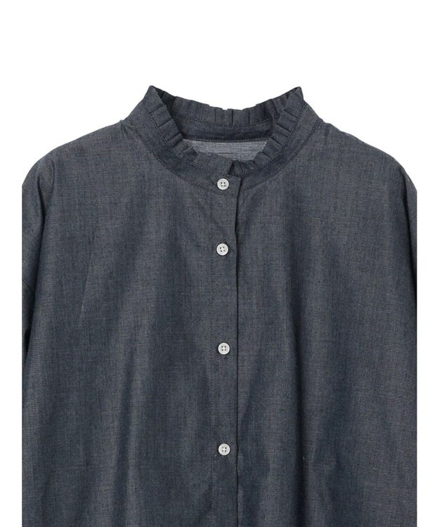 earth music&ecology スタンドフリルシャツ Blue