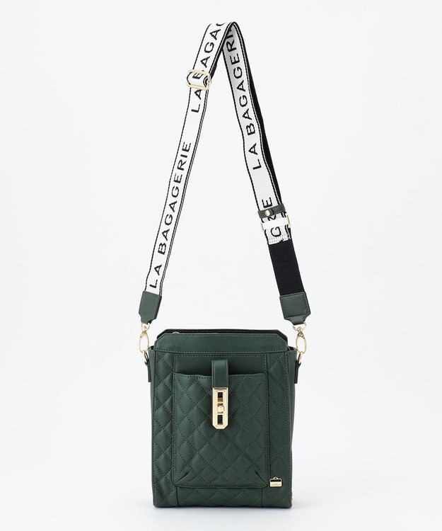 LA BAGAGERIE シープキルトWストラップスクエアショルダー グリーン