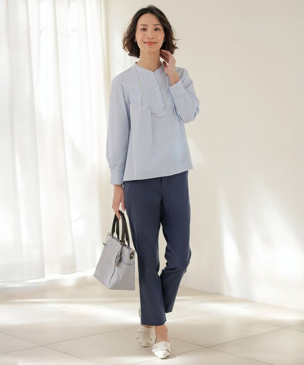 J.PRESS LADIES 【WEB限定カラーあり】コンパクトエステネージュ スキッパー ブラウス 【WEB限定】サックスストライプ系2