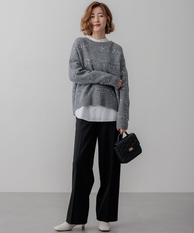 23区 【洗える】CANCLINI バンドカラー シャツ ホワイト系