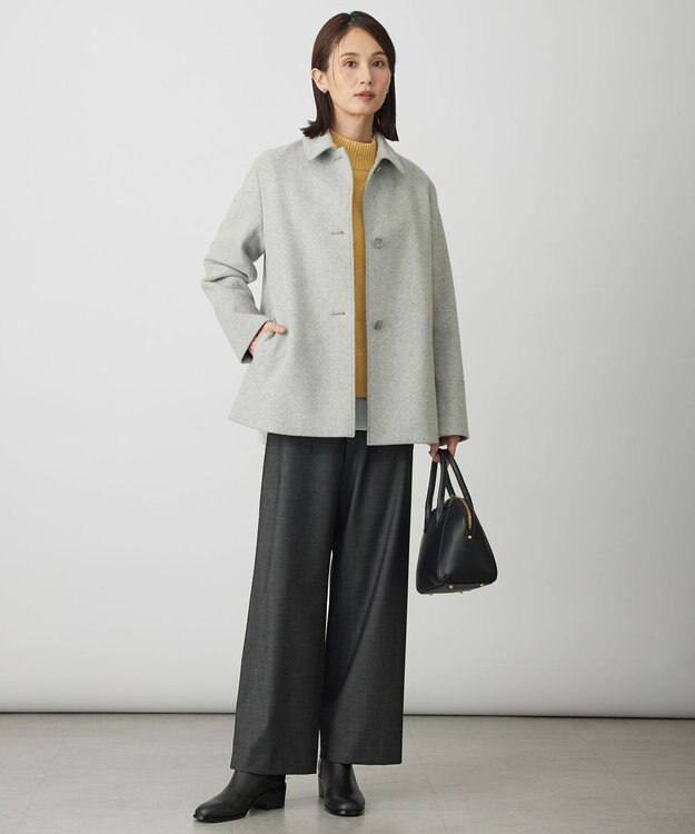 J.PRESS LADIES S シャンブレー2wayストレッチ ワイド ストレート パンツ チャコール系