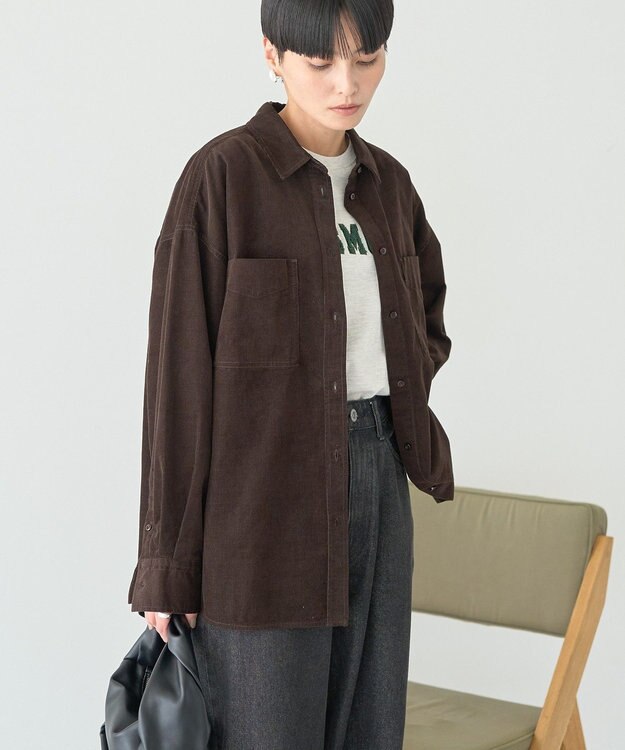 AMERICAN HOLIC Ｗポケットコーデュロイシャツ Dark Brown