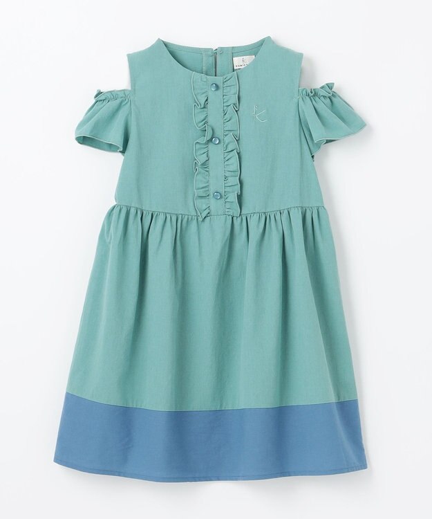組曲 KIDS 【UVケア】【110-140㎝】バイカラー ワンピース ターコイズブルー