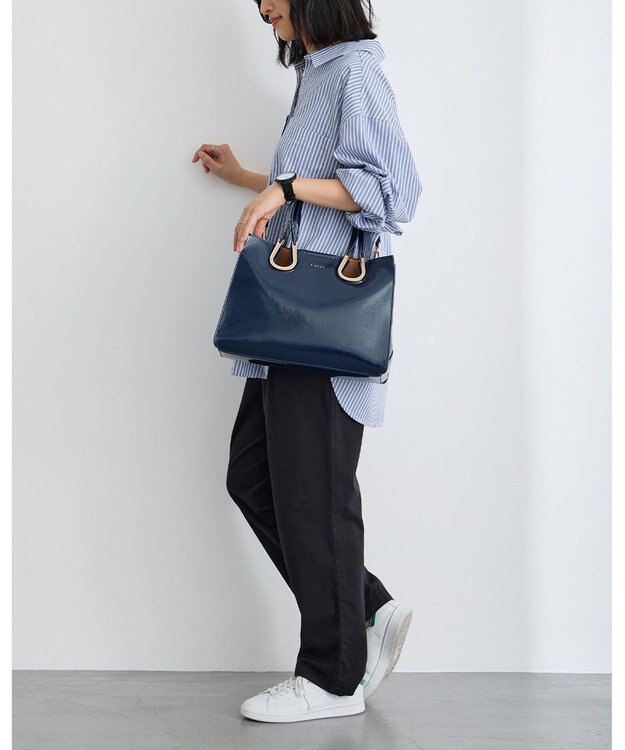 MioFIRANO ホースシューエナメルハンドバッグ 2WAY　FIRANO フィラノ NAVY