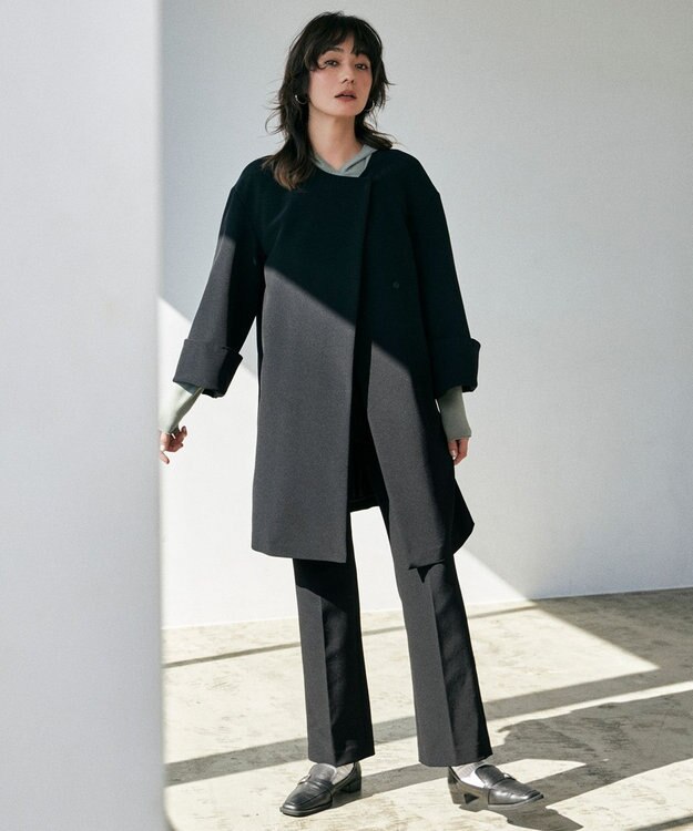 ICB L TaPeダブルクロス ノーカラーコート ブラック系