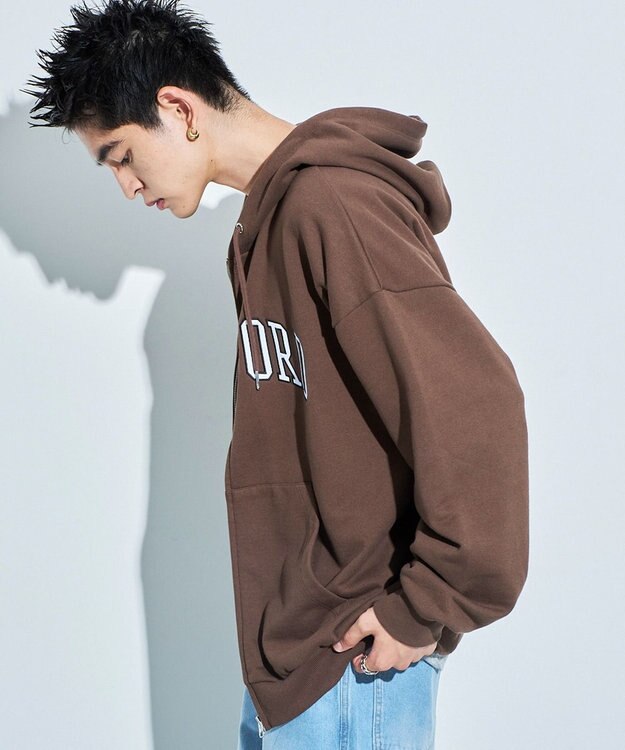 WEGO ワッペンロゴジップパーカー ブラウン