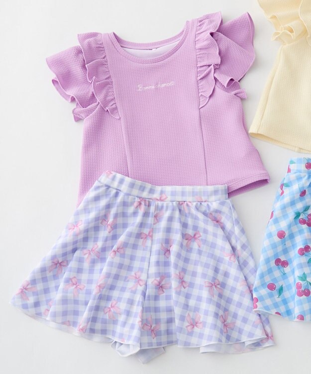 ANY KIDS 【UVカット】2WAYショルダーセパレート水着 ラベンダー×ラベンダーチェック