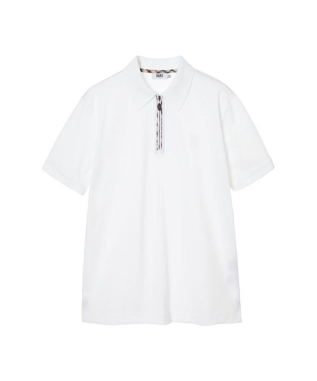 DAKS フロントジップ ハウスチェックパイピング ポロシャツ スノーホワイト