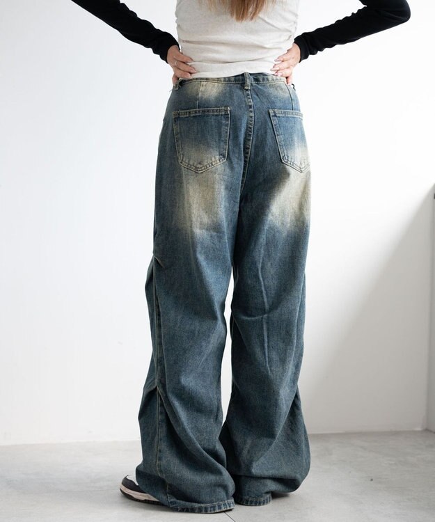 WEGO ドロストコードフレアデニム デニム中濃色