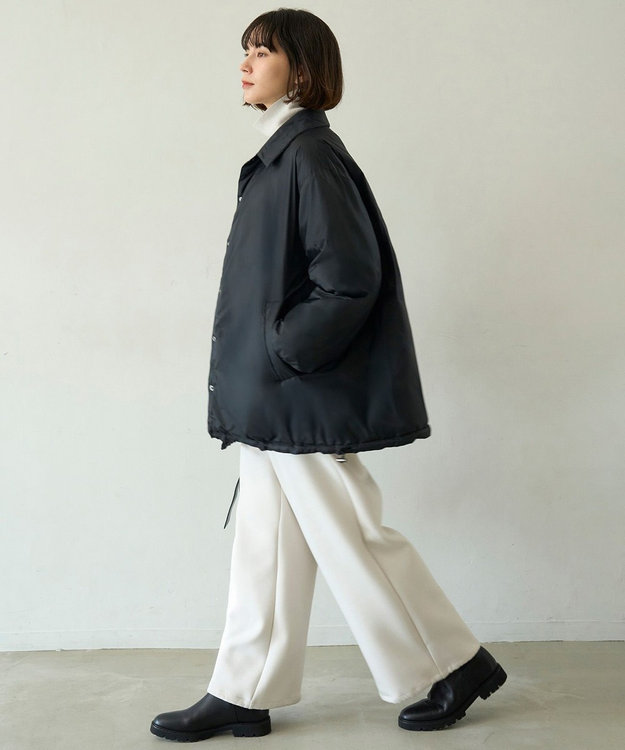 UNFILO L 【自宅で洗濯OK / ファー襟取り外し可能】TAIONコラボ ボア襟 リバーシブルダウン ブラック