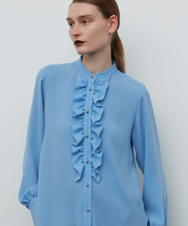 BEIGE， 【WEB限定・S-size】STOW / フリルブラウス Sax