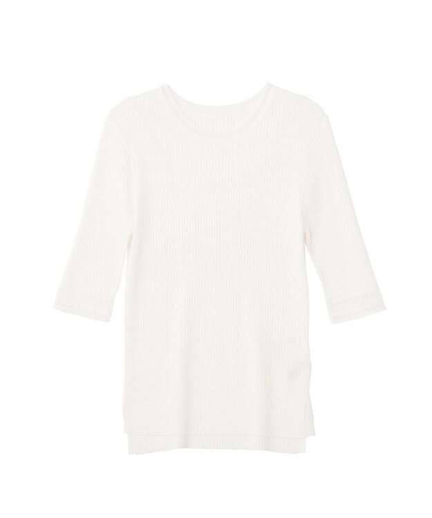YECCA VECCA シアーMIX5分袖ニット Off White