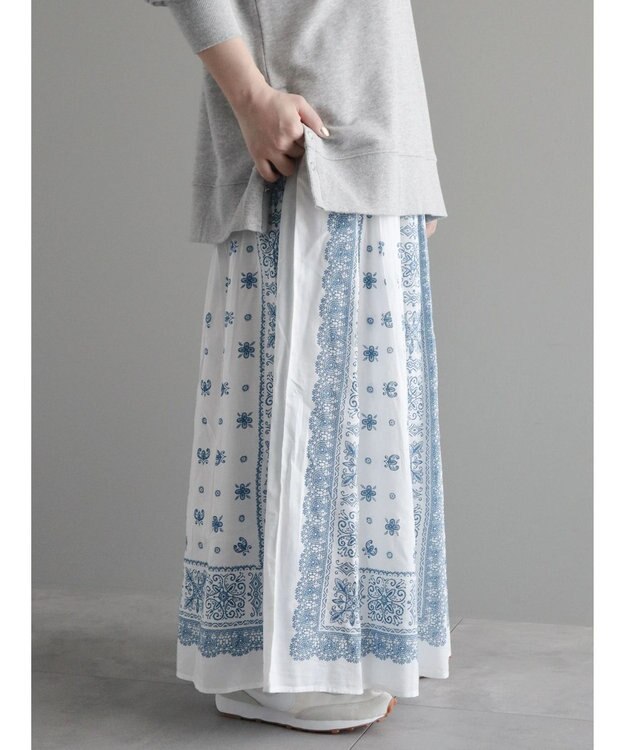 CRAFT STANDARD BOUTIQUE パネル柄マキシギャザースカート Blue