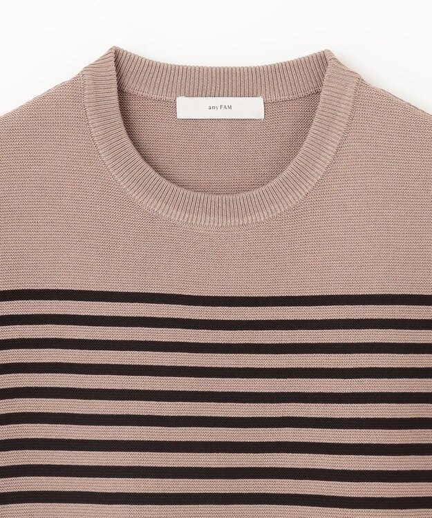 ANY クロップド丈ガーターニット モカベース×ブラックライン