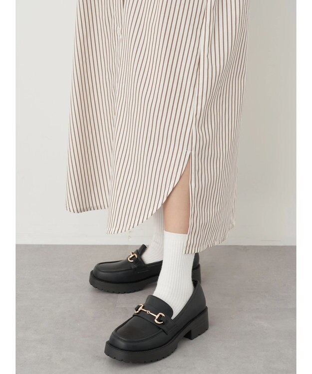 earth music&ecology ボウタイシャツワンピース Stripe Brown