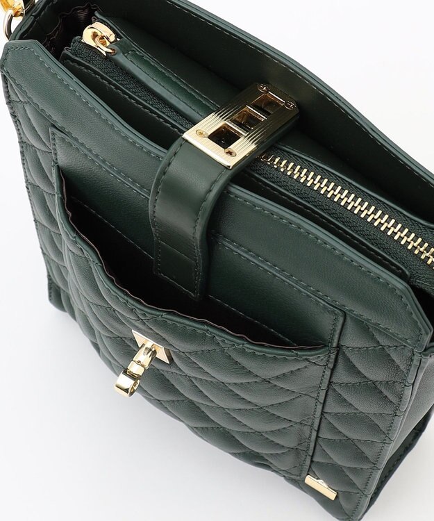 LA BAGAGERIE シープキルトWストラップスクエアショルダー グリーン