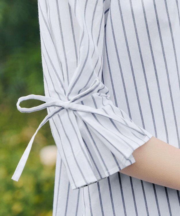 Tiaclasse L ストライプリボンレイヤードブラウス ホワイトストライプ