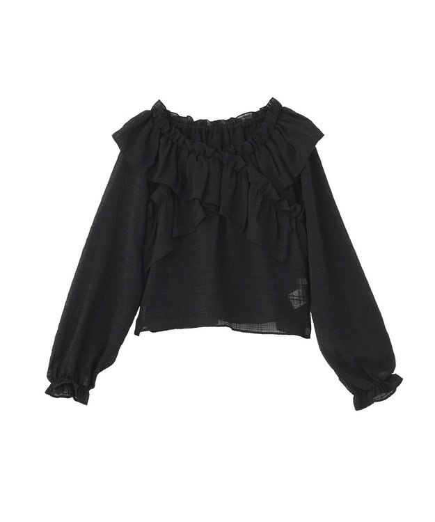 earth music&ecology シアーチェック2wayオフショルブラウス Black