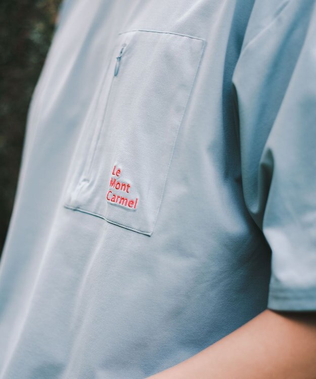 SHARE PARK MENS 【UVカット・吸水速乾・ストレッチ・軽量 】バックプリントポケットTシャツ（L・XLサイズ） サックスブルー系