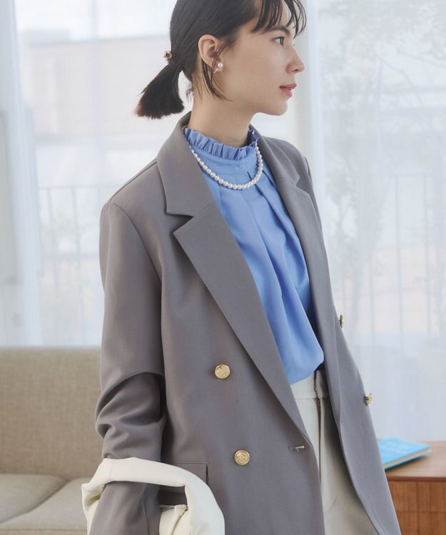 WEGO 【ANGIE VINTAGE/S/Mサイズ展開 / オケージョン対応 / セレモニー対応】ゴールドボタン テーラードジャケット / 金ボタン ダブル ブレザー ライトグレー