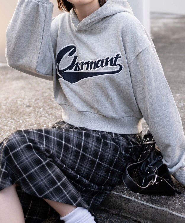 WEGO スタジアムロゴショートプルパーカー 杢グレー