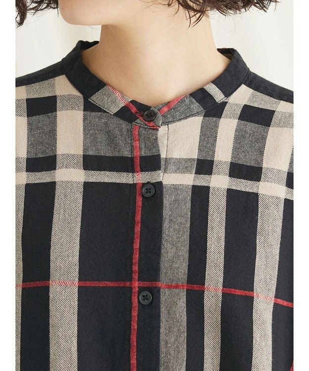 CRAFT STANDARD BOUTIQUE 先染めチェック（大）バンドカラー袖ＲＩＢ　ＯＰ Black